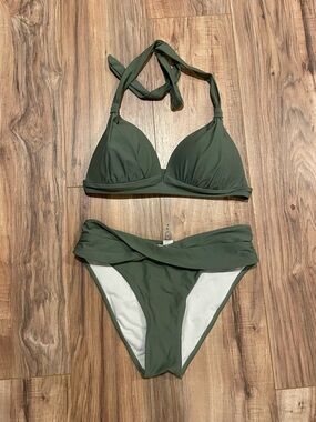 Women's Olive Green Halter Bikini Set